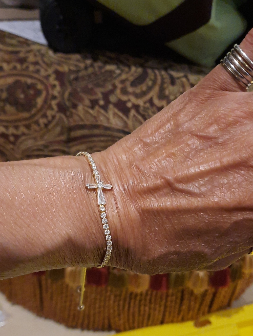 SOLID 14K YELLOW GOLD OVER STERLING SILVER CZ CROSS TENNIS BOLO BRACELET